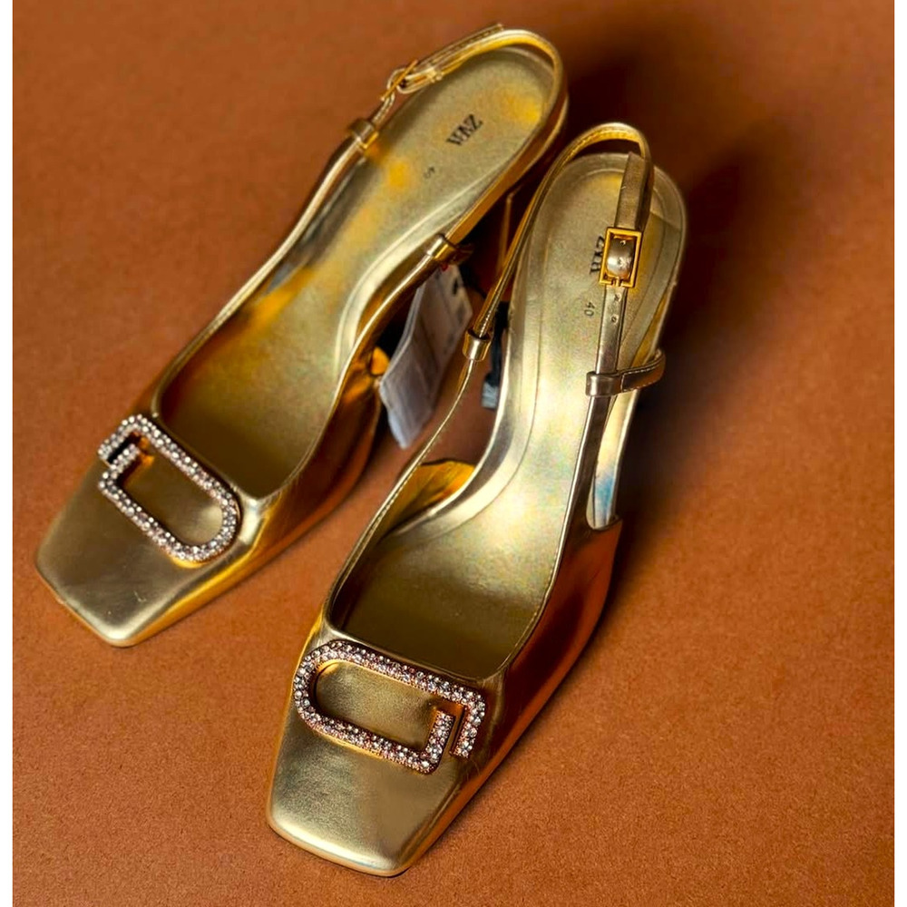 ZARA BLOGGER FAVE!!! Gold Square Toe Slingback Pumps ✨ Size 6.5 & 7.5 NWT - Picture 9 of 16